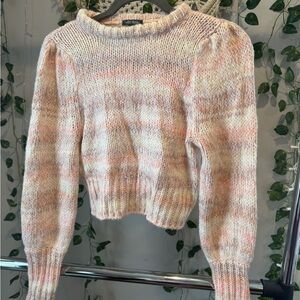 Cream and Pink Crew Neck Cropped Sweater